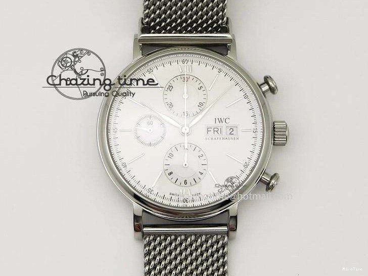 MIROTIME 0707 Portofino Chrono SS White Dial on SS Mesh Bracelet A Soft 7388